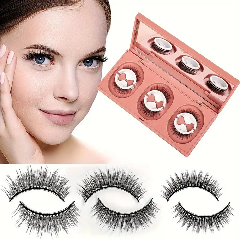 Sensitive Lash Glue - ขนตาปลอมแบบใช้ซ้ำได้ 3 คู่ ขนตาแบบติดเอง ไม่ต้องใช้อายไลเนอร์หรือกาว และง่ายต่อการสวมใส่